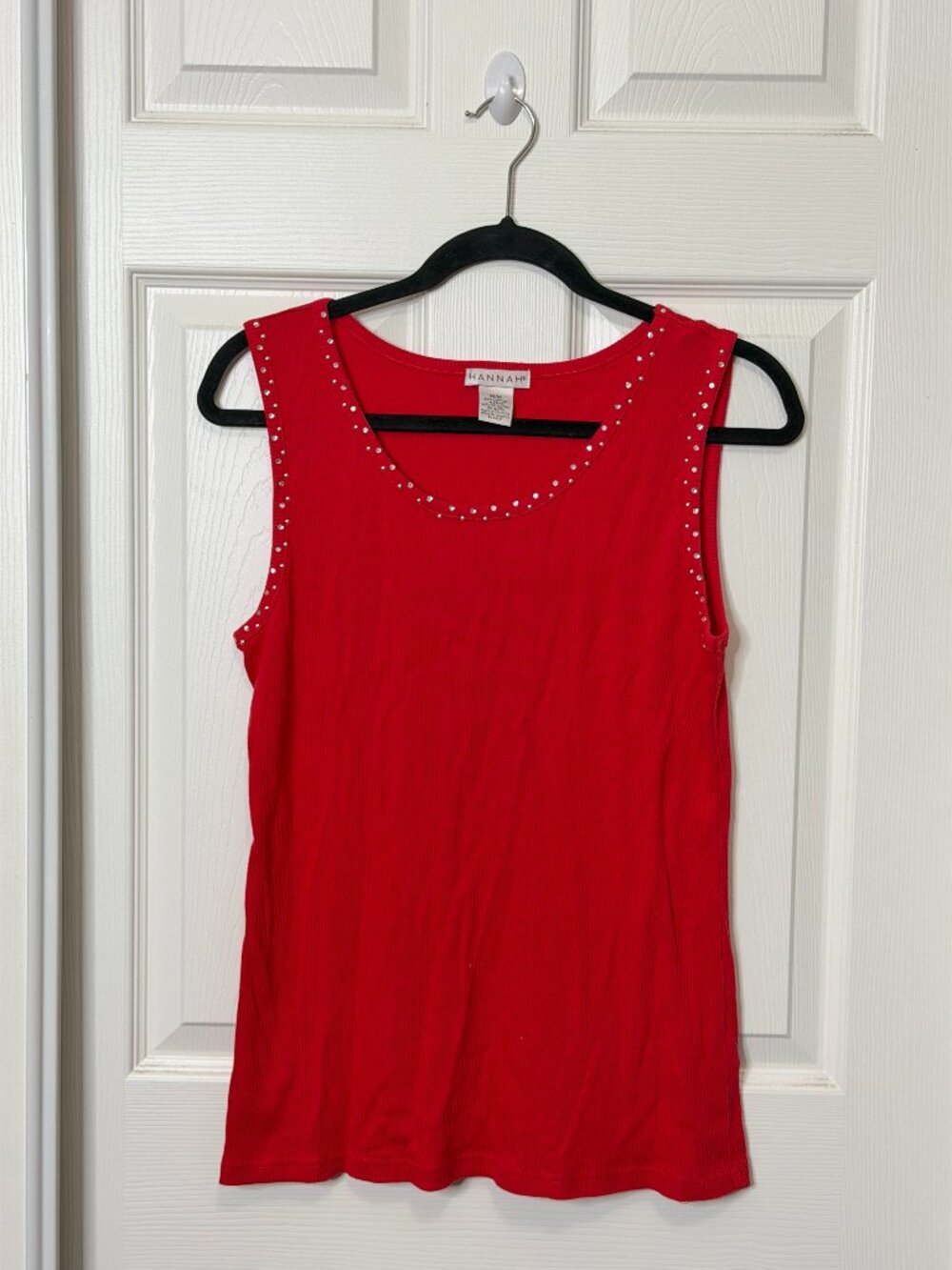 Rhinestone Y2K Red Ribbed Tank Top- Women's Medium
